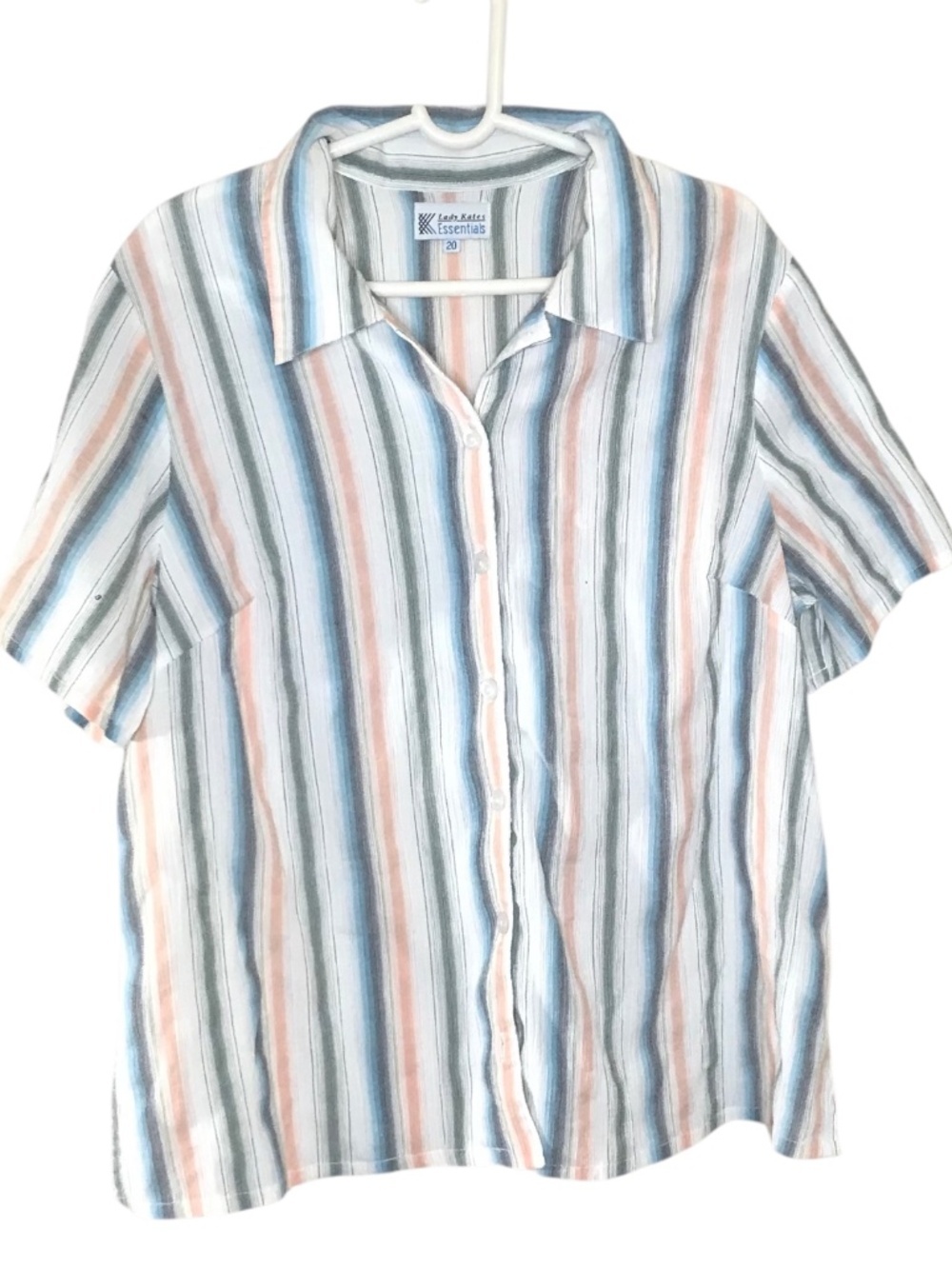 Lady Kate Essentials Striped Button Front Blouse Size 20W Plus Size Pastel Short